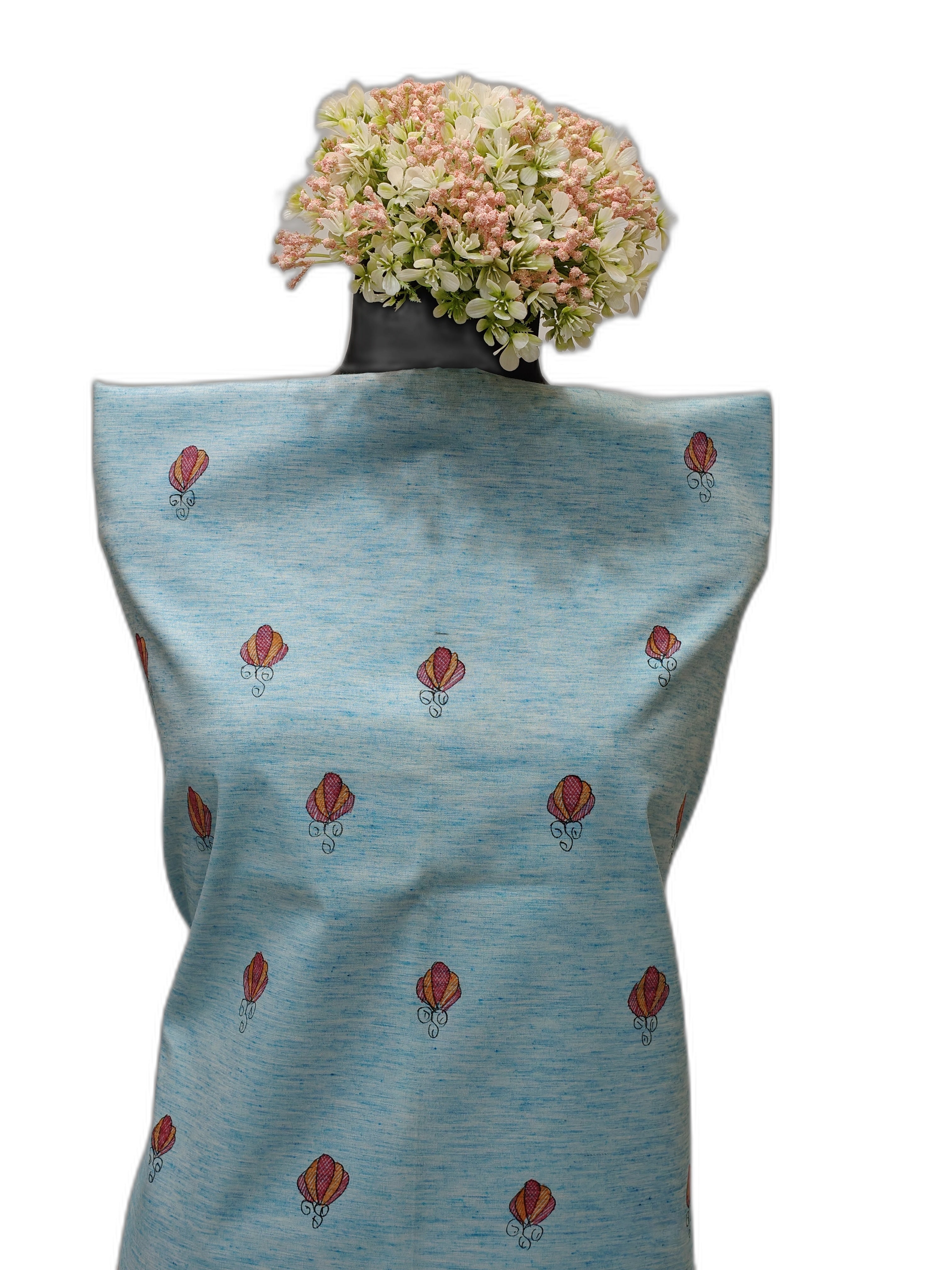 Hand-Painted Madhubani Unstitched Kurti on Cotton – Blue